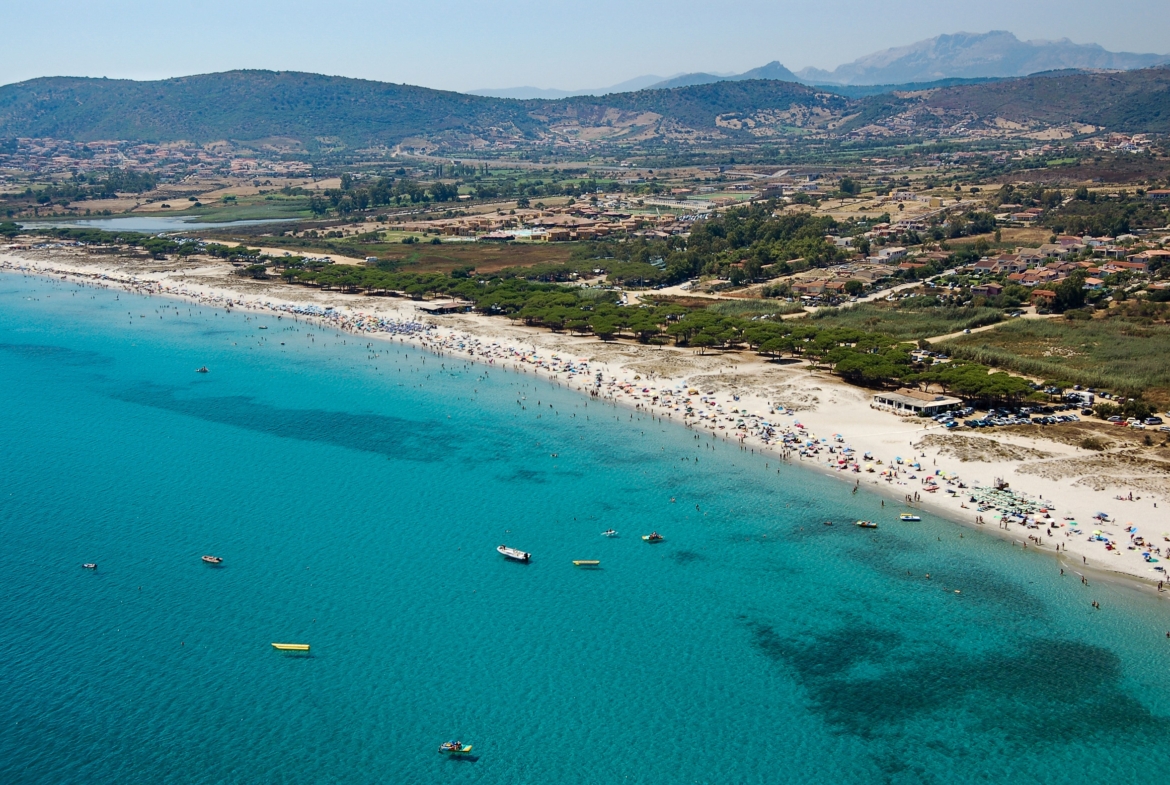 Aerial view of the beach in Budoni